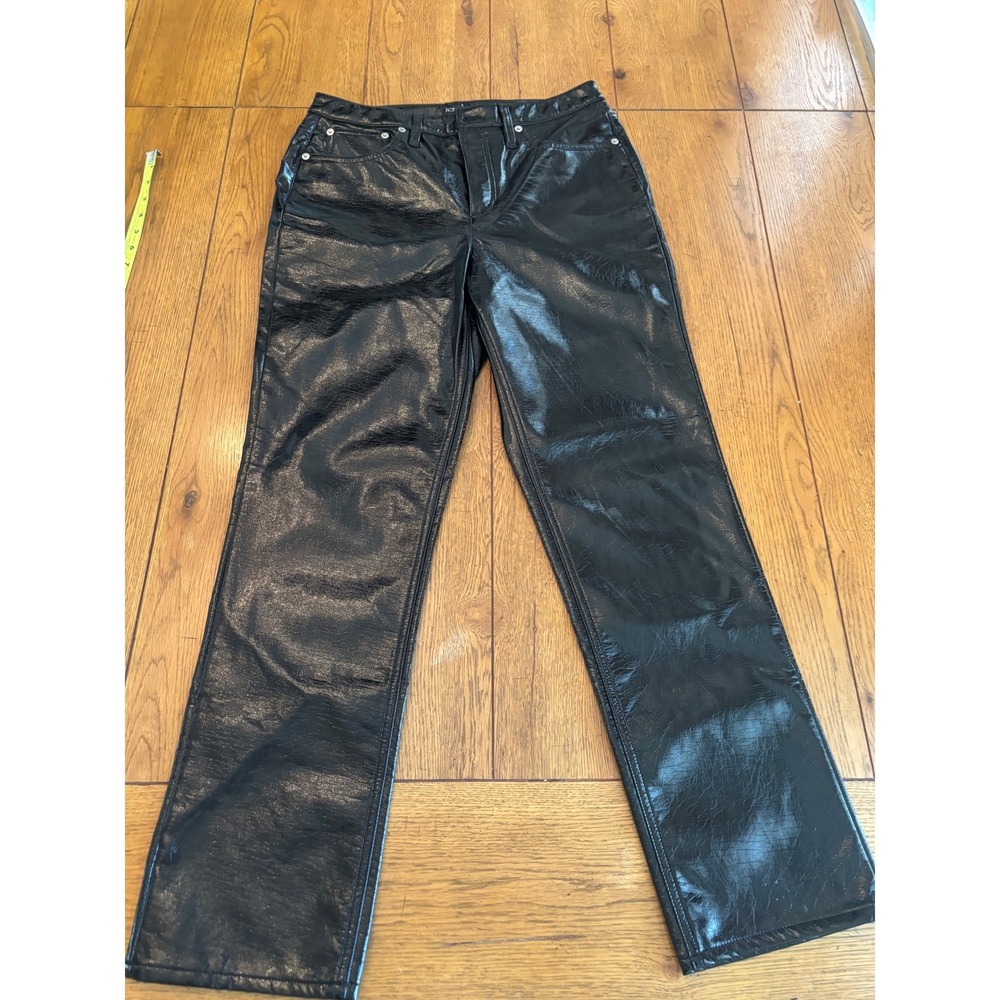J.Crew Faux Leather Pants Women 28 Black Excellent Patent Straight Leg High Rise